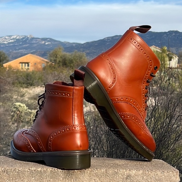 Dr. Martens Affleck Cognac Brogue Wingtip 7 Eye Lace Up Boots - Picture 6 of 17